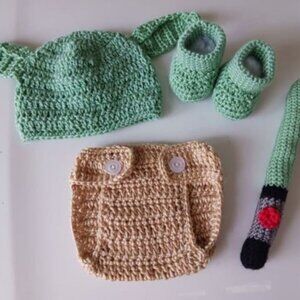 Crochet Baby Boy Star Wars Yoda Inspired Outfit Photo Prop